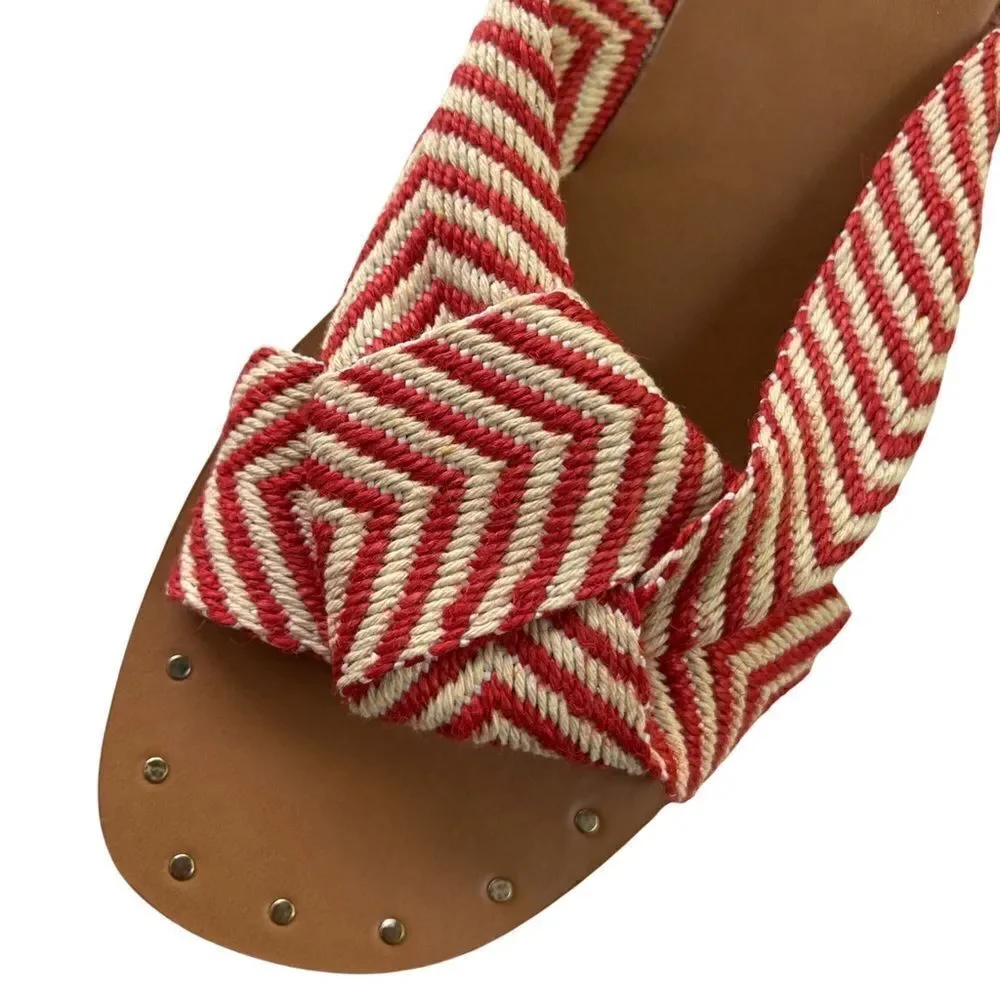 Woman’s Universal Thread Louise Chevron Print Knotted Slide Sandal Tan/Red 9.5